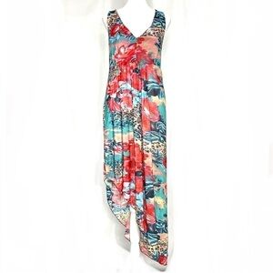 Tropical Sundress  V Neck Cross Back